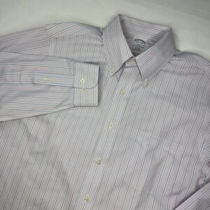 Brooks Brothers Button Down Shirt Men's 15.5 4/5 Purple Blue Striped Slim Fit